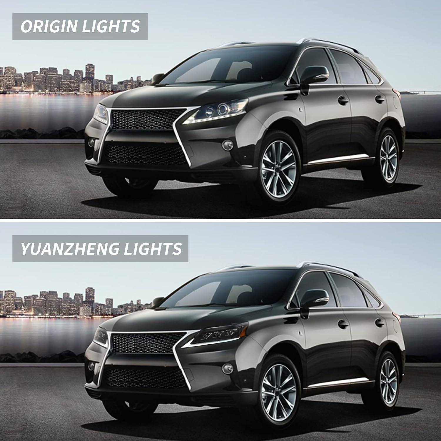 VLAND LED RX Amber Reflector Headlights For [ 2013-2015 RX350 RX450h Third generation (AL10, Xenon Models Only) ] W/Breath & Startup Animation, (Not For AL20 & 2013 RX350 F Sport)