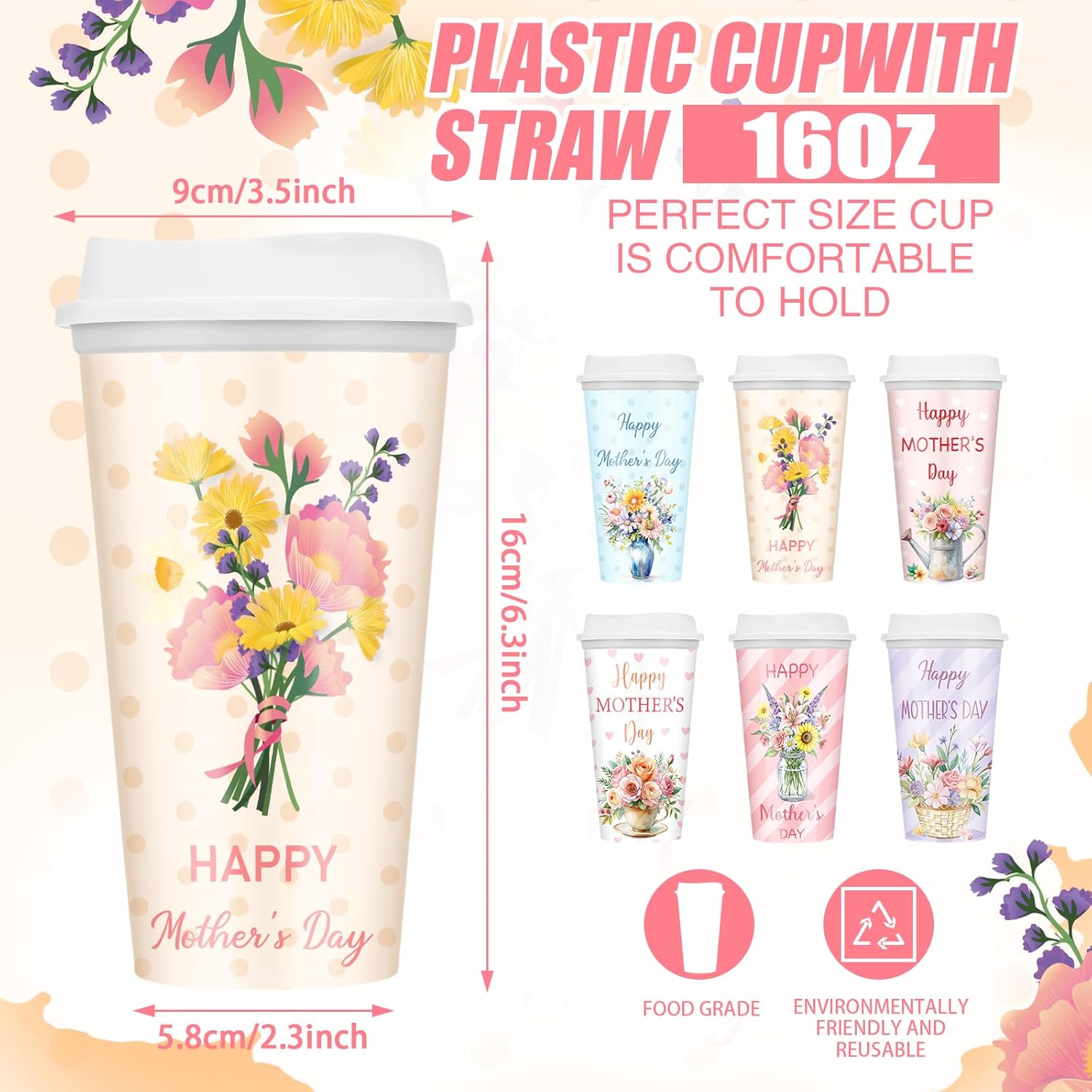 Havawish 12 Sets Christian Mother's Day Drink Carrier with Cups Cup Carriers with Handle Plastic Coffee Cups with Bible Verse for Church Gift Birthday(Bouquet)