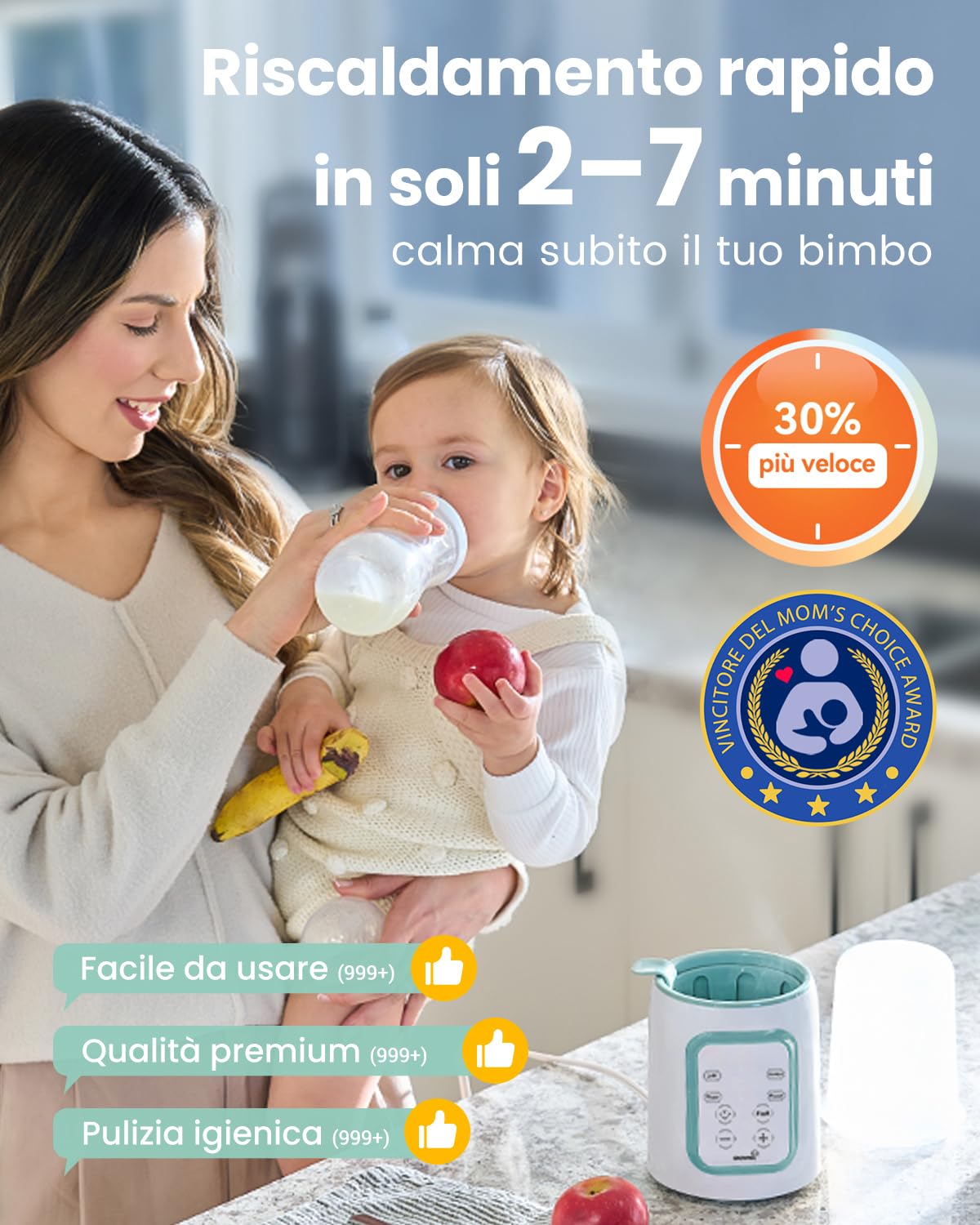 Grownsy Scaldabiberon 10-in-1 Veloce con Timer per Latte Materno o Formula, Controllo Preciso della Temperatura, Funzioni di Scongelamento, Sterilizzazione, Mantenimento Caldo e Riscaldamento Pappe