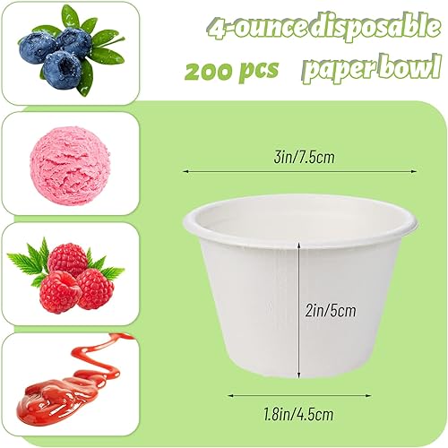 Miniatura 2 de 200 cuencos biodegradables naturales de caña de azúcar de 4 onzas, cuencos de papel desechables compostables para ensalada, sopa caliente, pasta y
