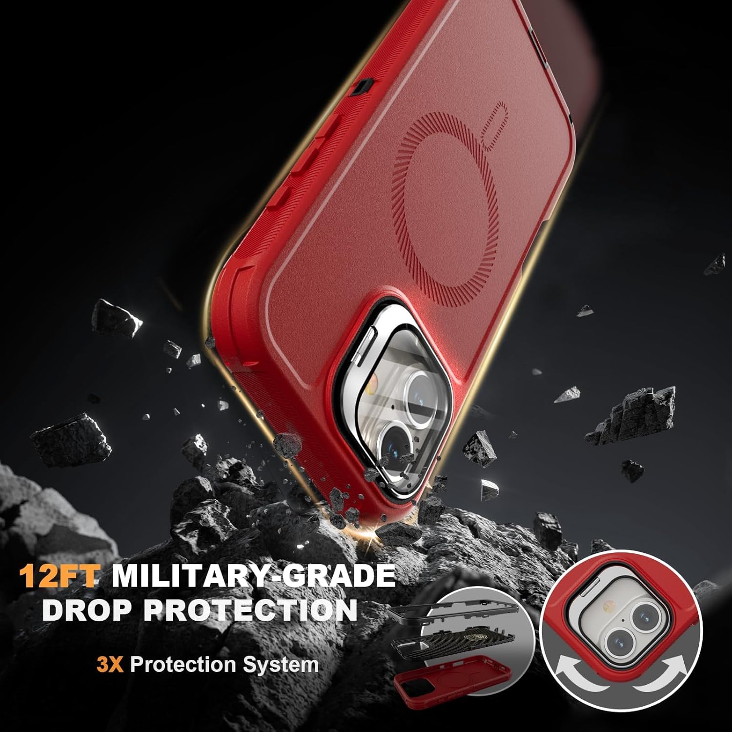 Follaroma for iPhone 16 Case with Stand & Built-in Camera Cover, MagSafe Compatible, Heavy-Duty Shockproof Protection, Magnetic & Rugged Phone Cover for iPhone 16 6.1'', Red