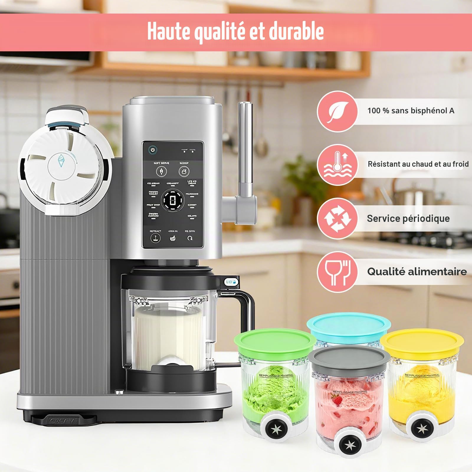 Lot de 4 Pots pour Ninja Ice Cream Swirl Pot Creamy Deluxe pour ninja Creami pour NC700 NC701 Series Accessoires pour Ninjas Machine à Glace Sans BPA et Lave-vaisselle