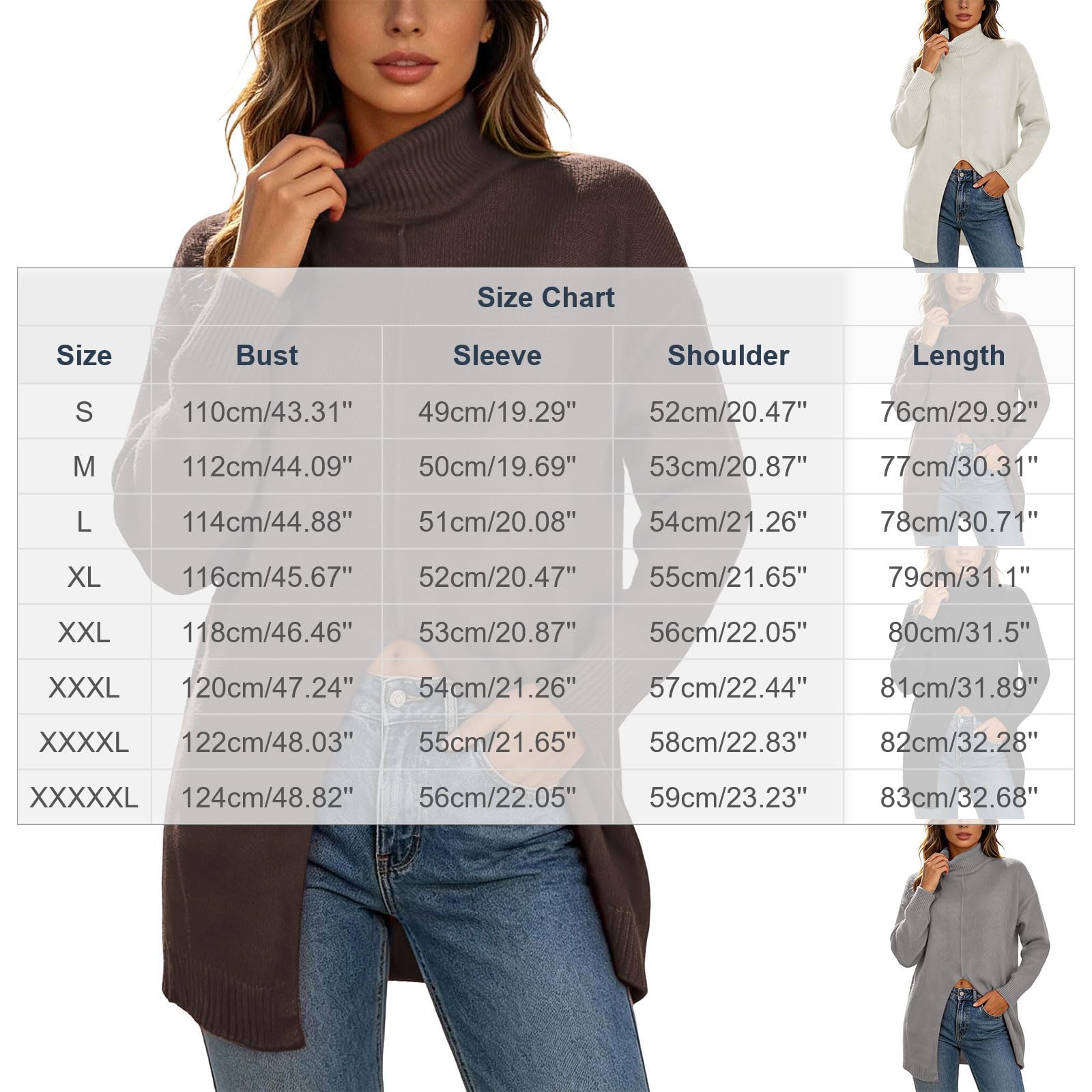 Rollkragenpullover Damen Lang Strickpullover Baumwolle Pullover Oversize