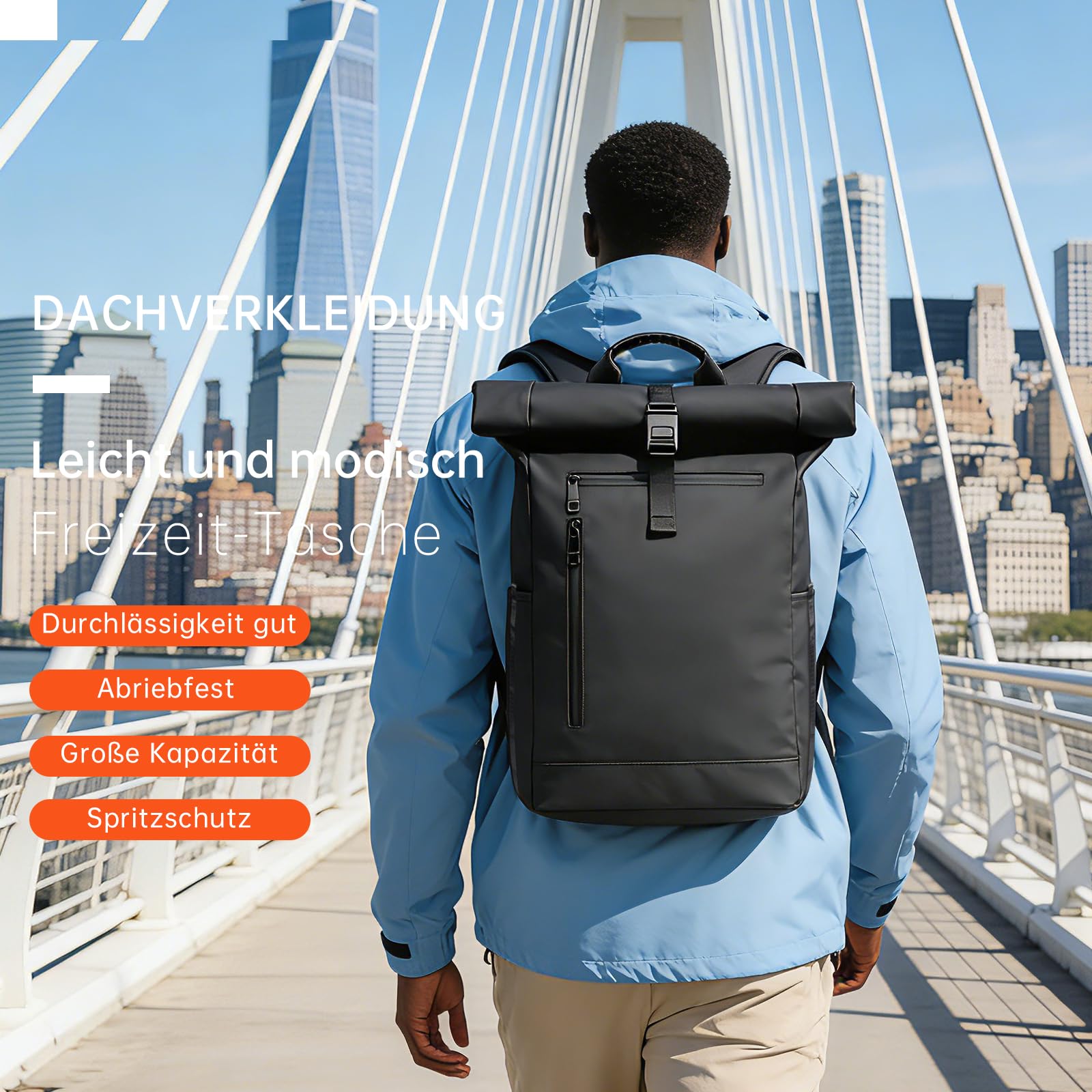 Rolltop Rucksack Herren, Wasserdicht Business Laptop Rucksack 16 Zoll | YKK Reißverschluss, Separates Laptopfach, Handgepäck, Für Damen & Reisen