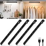 WILLED LED Light Bar with Remote, Rechargeable Under Cabinet Lighting, Magnetic Closet Lights, 3 Color Temps, Dimmable Wireless Motion Sensor Light Indoor (4 Pack, Black)