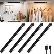 WILLED Kitchen Cabinet Lighting, 64 LEDs, 3 Color Temperature Dimmable, LED Battery Level Indicator with Motion Detector, USB Closet Light for Bedroom, Kitchen, 4