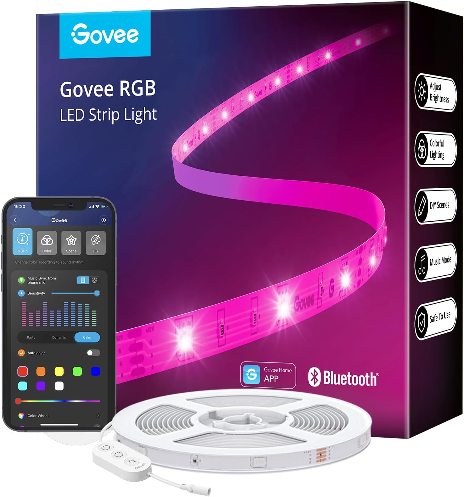 Govee 100ft LED Strip Lights, Bluetooth RGB LED Lights with App Control, 64 Scenes and Music Sync LED Lights Strip for Bedroom, Living Room, Party, ETL Listed Adapter (2 Rolls of 50ft)