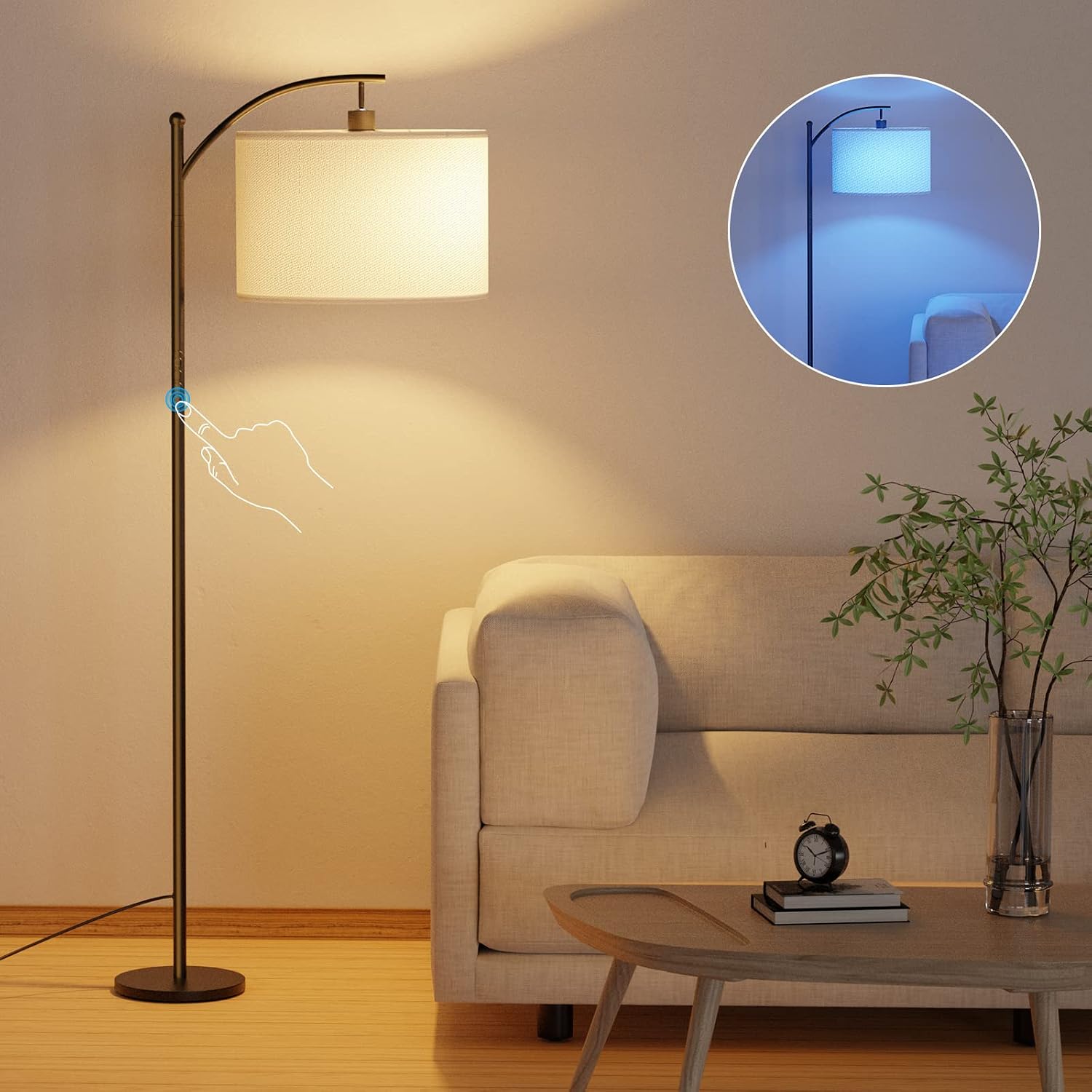 éclairage Salon Fortand Lampadaire LED 165cm - 3 Températures Couleur, Abat-Jour Lin Réglable - Pour Salon/Chambre Lampe Pied Salon