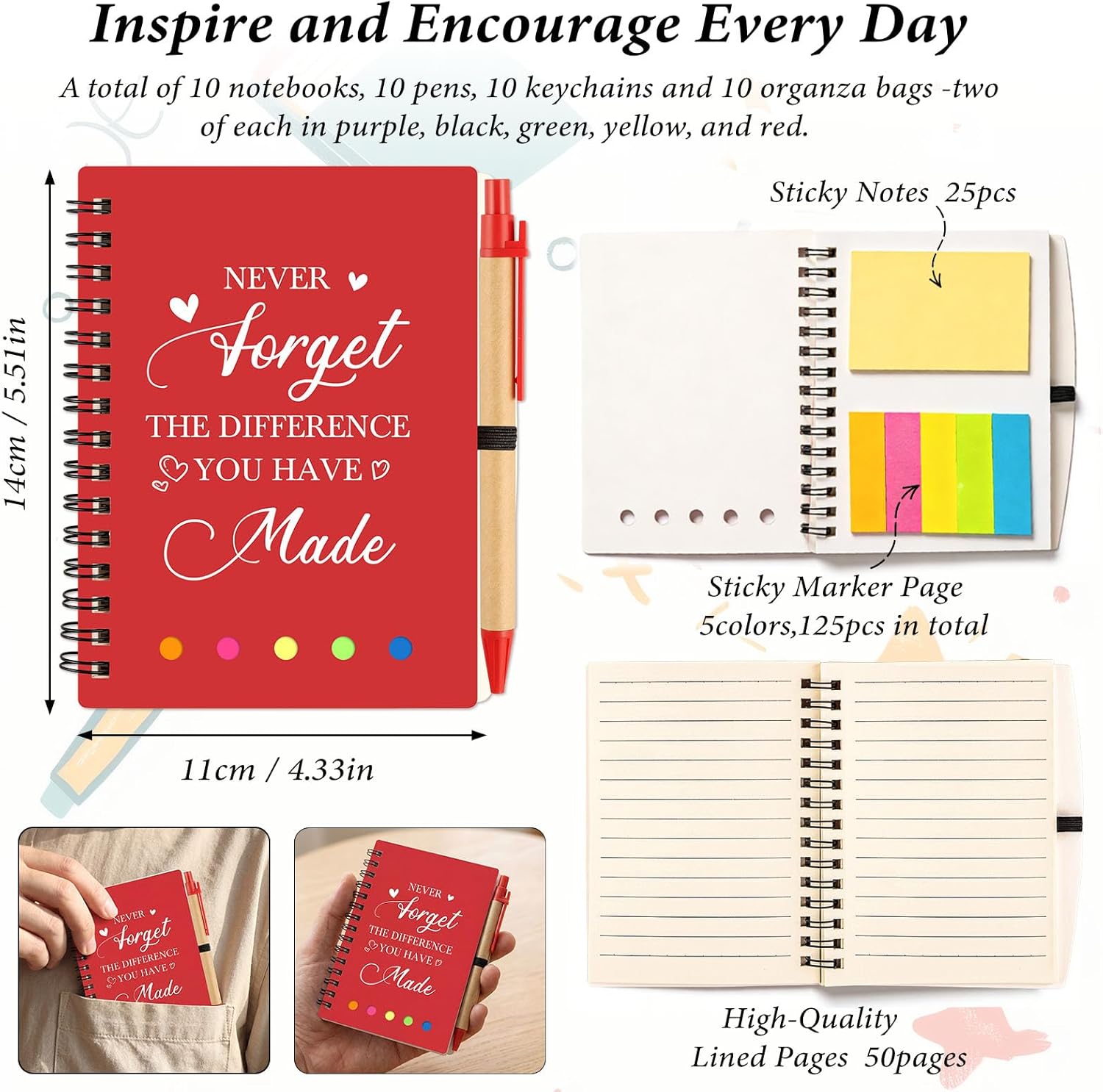 WenmthG 40Pcs Teacher Appreciation Gifts Bulk for Women Men Coworker - Thank You Teachers Gifts with Notebooks Pens Keychains Organza Bags - Best Teacher’s Day Graduation End of Year Birthday Gift