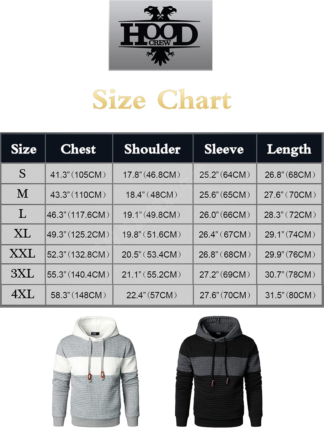 HOOD CREW - Sudaderas de manga larga con capucha con cordón para hombre, informal, de jacquard a cuadros