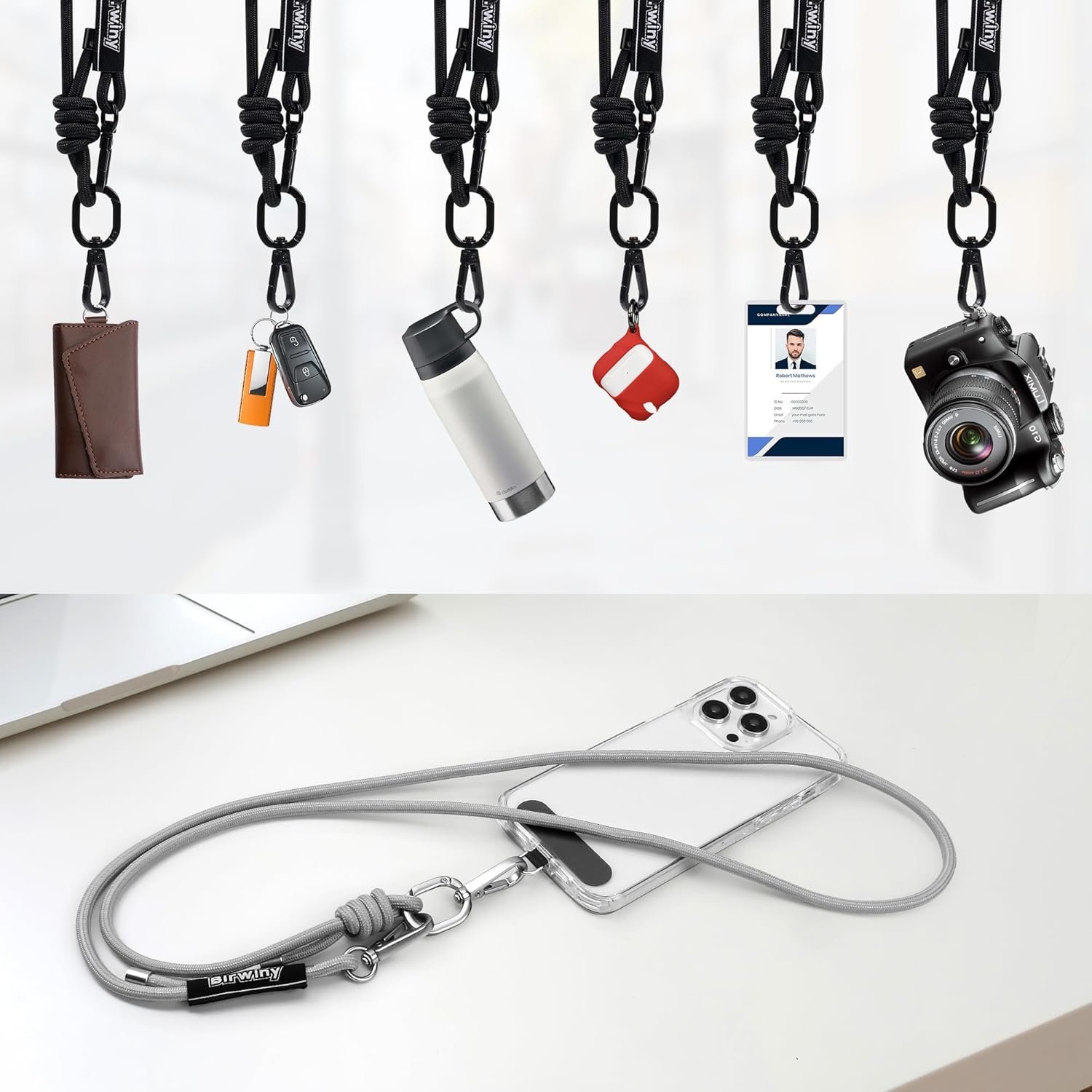 Crossbody Phone Lanyard Universal Cell Phone Strap Adjustable Nylon Strap with Metal Keychain Hook Compatible for iPhone & for Android Smartphones Breakaway Safety Clip - Midnight Black - Image 7