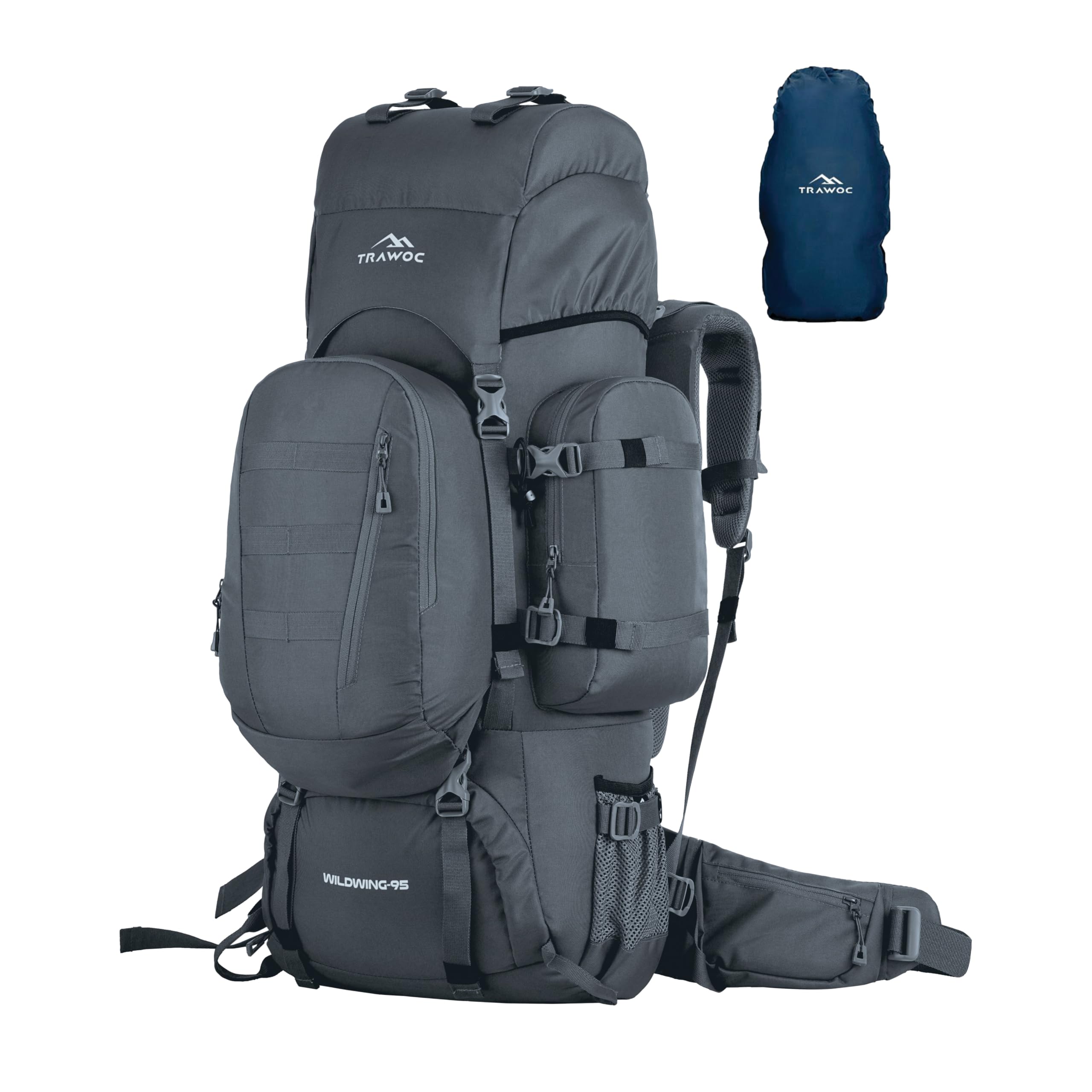 TRAWOCWILDWING 95L(80 +15) Internal Frame Travel Backpack with Detachable Daypack/Camping Hiking Trekking Bag Large Rucksack for Men & Women BHK007, 3 Year Warranty