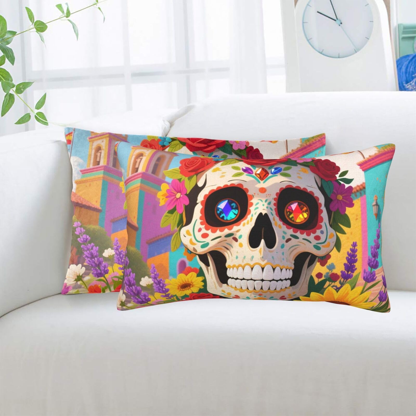 2 Pack Standard Pillowcases Sets, Ultra Soft Comfort Microfiber Plush Pillow Cases Mexican Floral Decorative Throw Pillow Cover with Hidden Zipper for Bedroom, Sofa, Couch,16"X24"