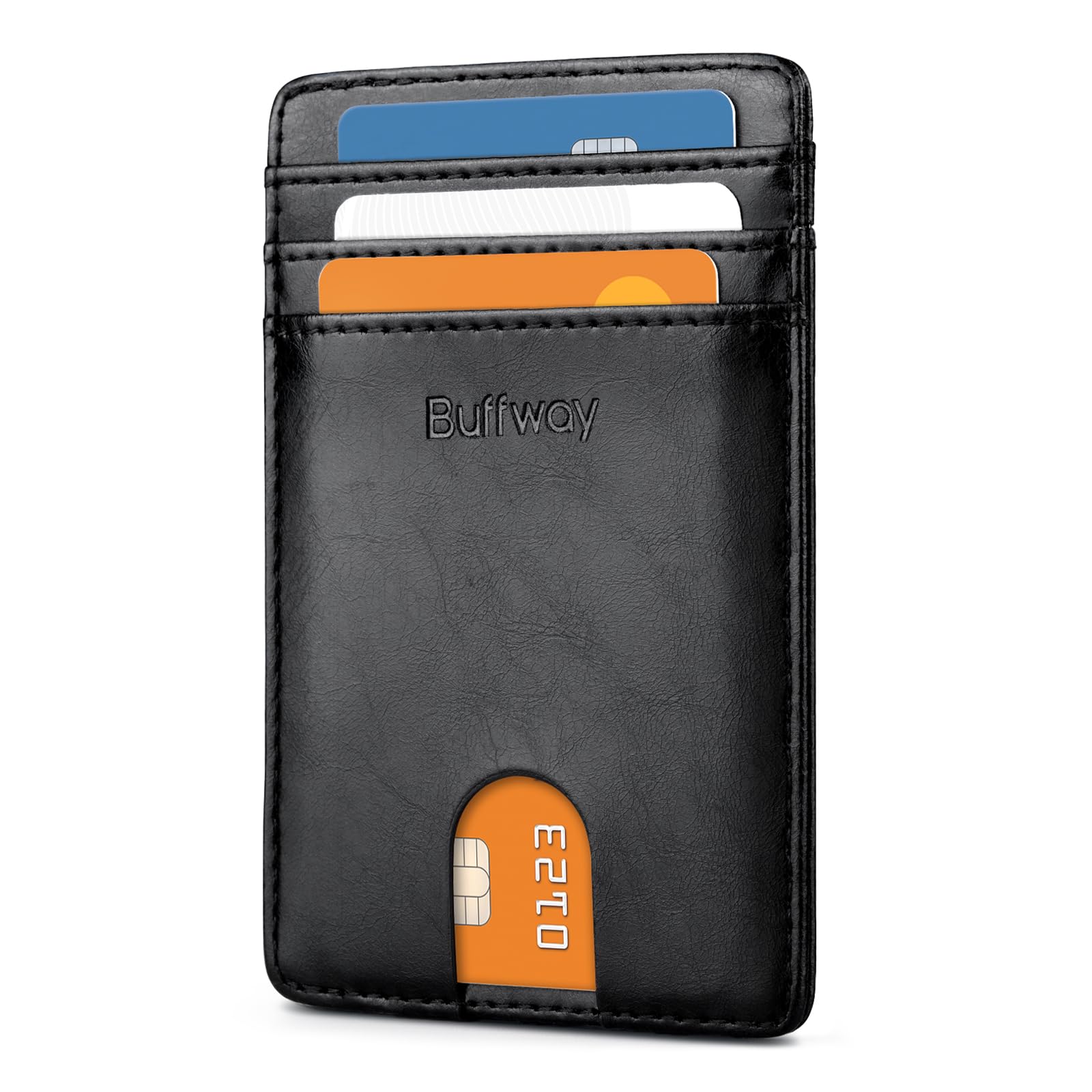 Buffway Mens RFID Blocking Slim Bifold Wallet Minimalist Leather Small Wallets for Men with Cash Pocket and Card Holder Slots