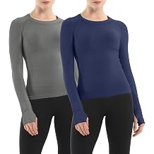 Seamless Workout Shirts for Women Long Sleeve Yoga Running Shirt Breathable Athletic Tops Slim Fit 2 Pack XS-XL