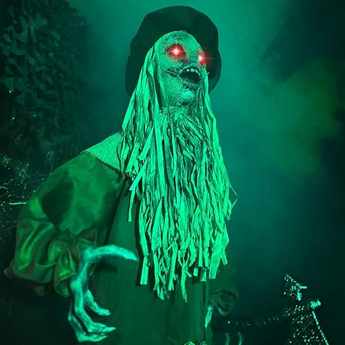 Miniatura 11 de Haunted Hill Farm Lifesize - Espantapájaros animatrónico aterrador con luces activadas por tacto y sonido, funciona con pilas, decoración