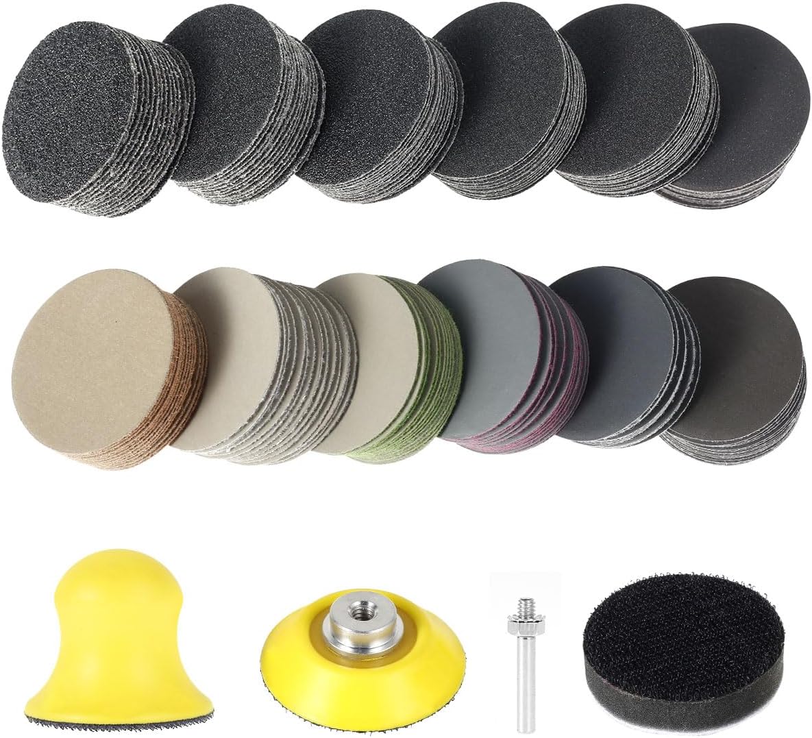 184Pcs 2 Inch Sanding Disc Silicon Carbide Sanding Pads Hook & Loop Disc 60-10000 Grit Sheet Wet Dry Paper for Metal Wood Glass Car Polishing