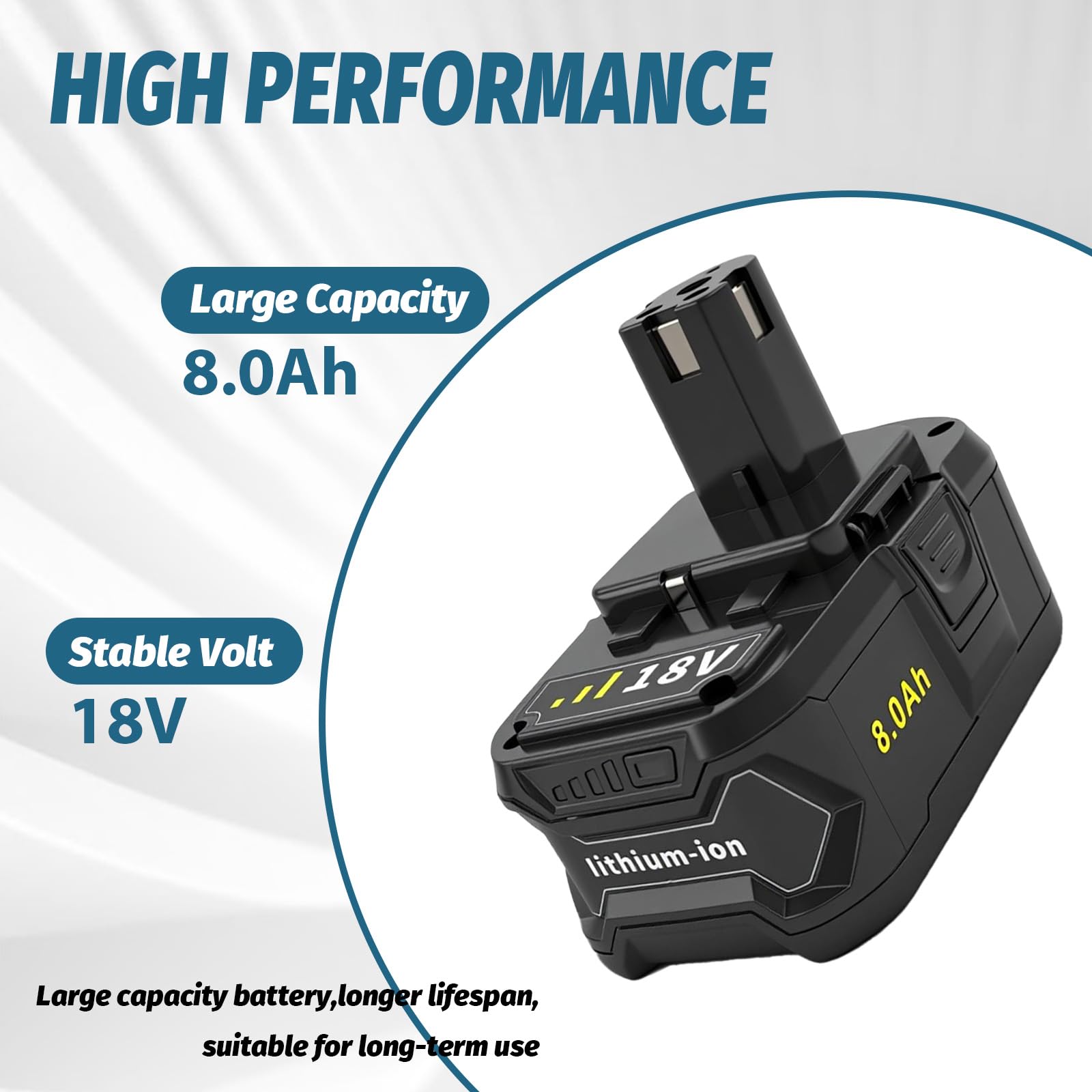 Batería de repuesto de 8,0 Ah para batería de 18 V, batería de iones de litio de alta capacidad con indicador LED, compatible con ONE+ 18 V Cordless Power Tools, con protección contra sobrecarga
