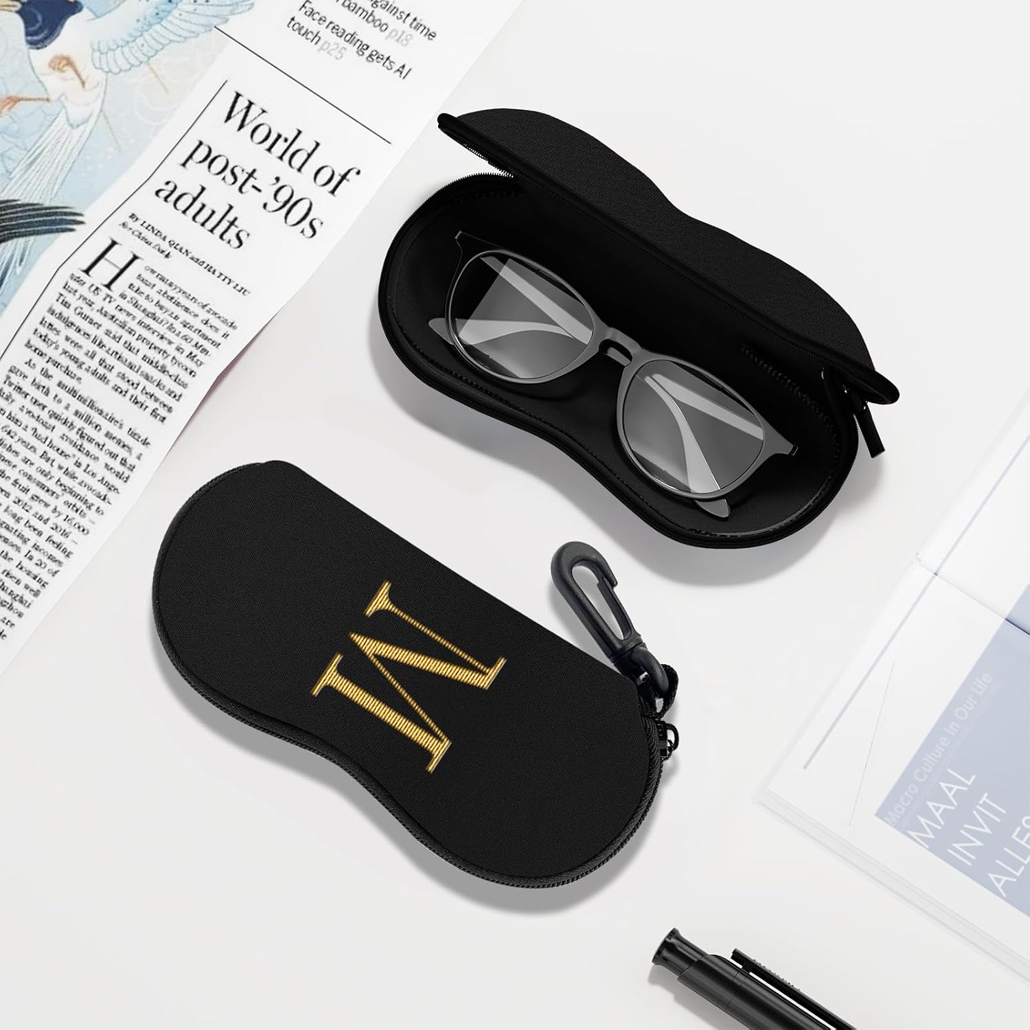Initial Sunglasses Soft Case, Ultra Light Portable Neoprene Zipper Glasses Case for Men Women