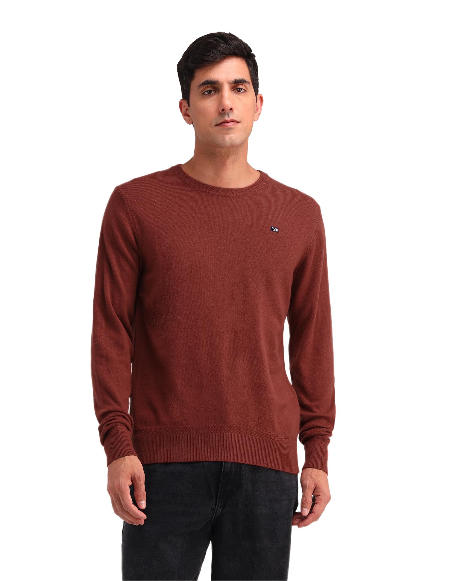 arrow sports Mens Red Solid Long Sleeve Cotton Classic Pullover Sweater-picture-20