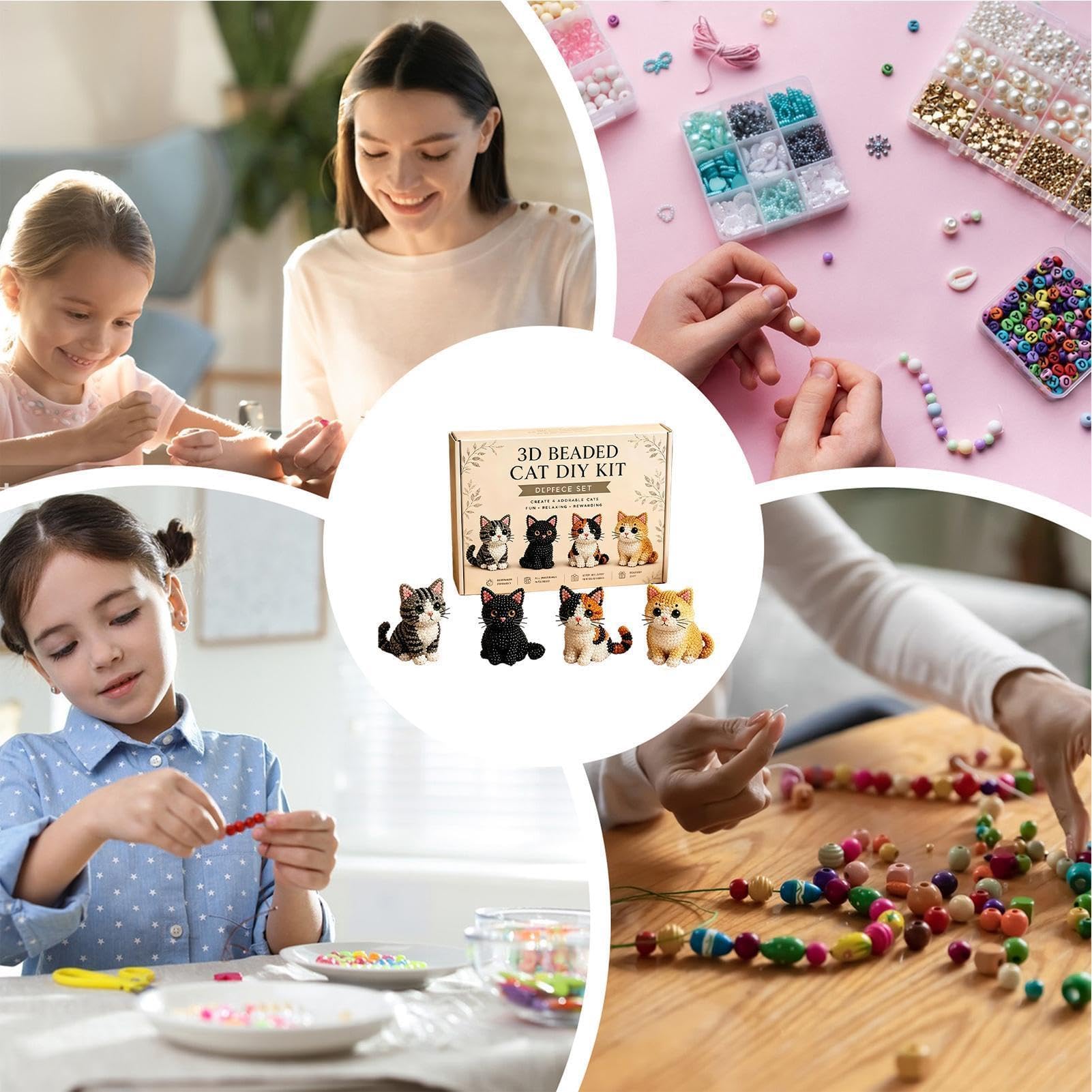 Set de Animales con Abalorios, Kit de fabricación Animales con Cuentas, pequeño Kit Bricolaje en 3D, Juego elaboración Gatos Lindos for Principiantes(B)