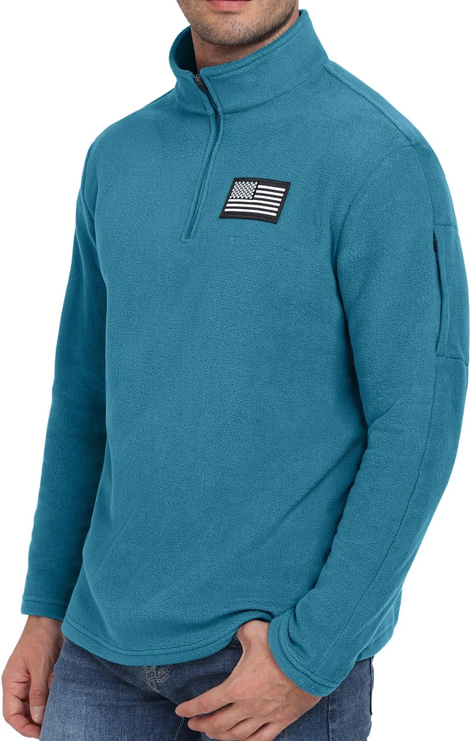 Mens USA Flag Graphic Sweatshirt American Patriotic 1/4 Zip Long Sleeve Pullover with shoulder pocket - Image 2