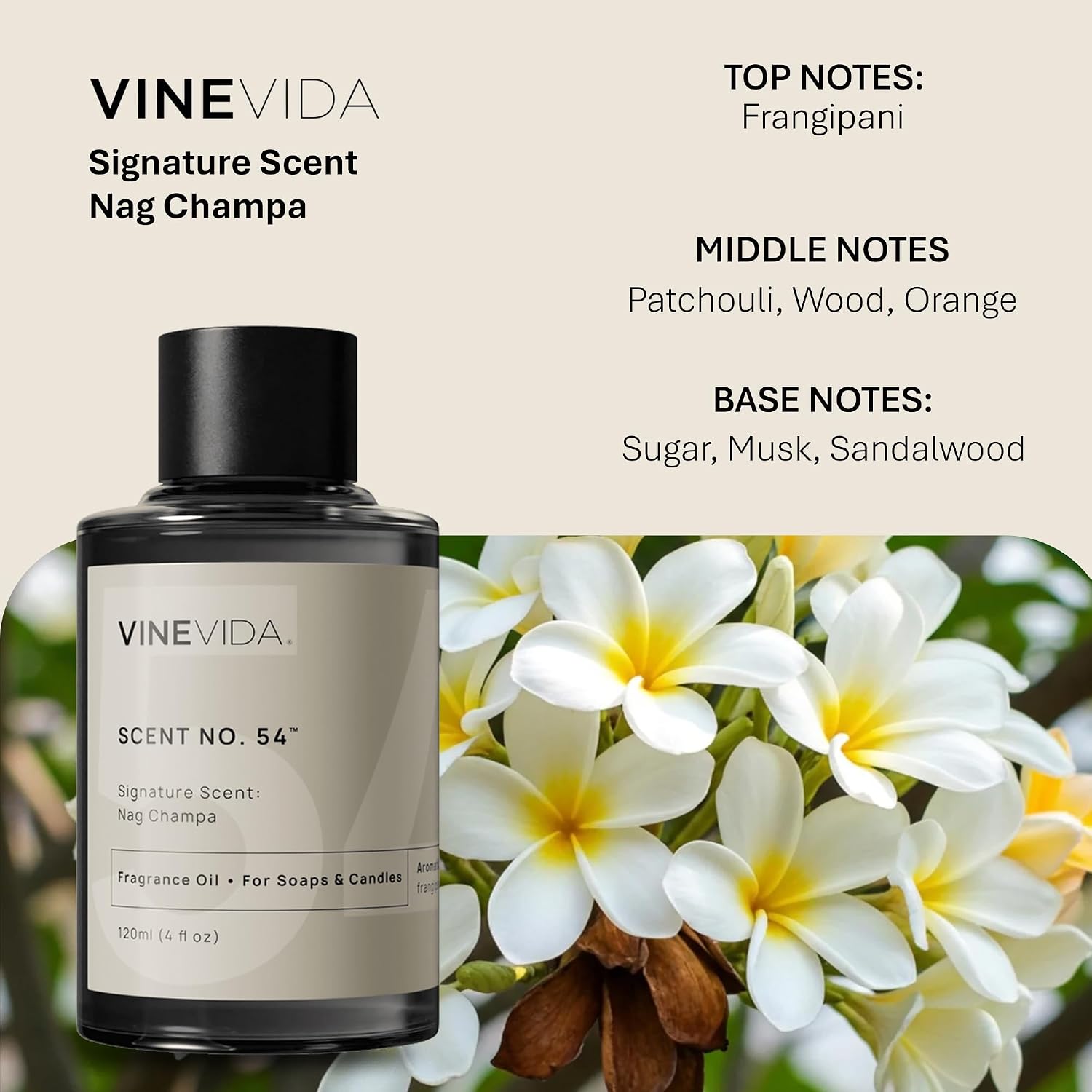 VINEVIDA [4oz] Nag Champa Fragrance Oil for Candle Making and Soap Making - Premium Candle Scents for Soy Candles