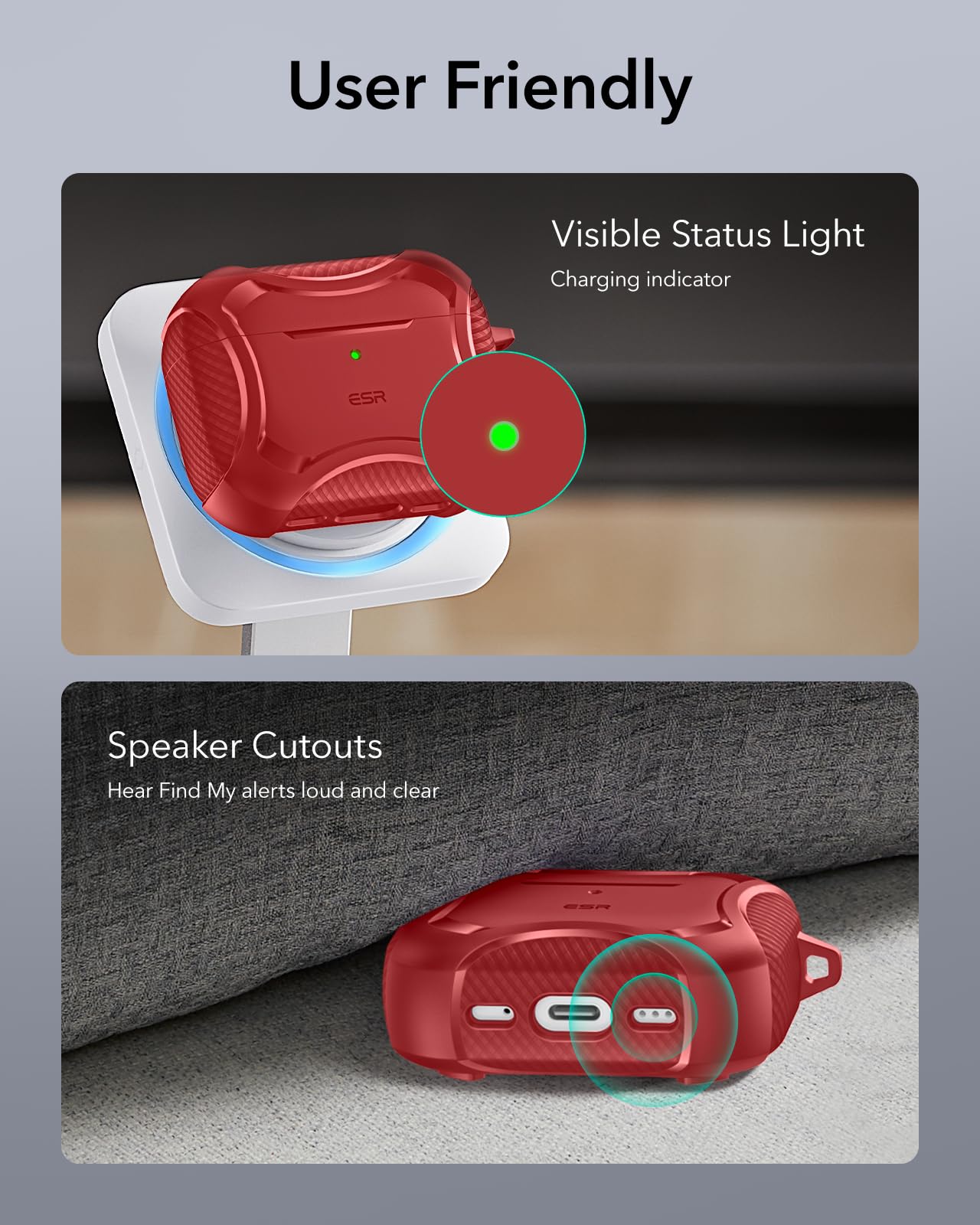 ESR Etui do AirPods Pro 3 (2025), kompatybilne z AirPods Pro 3 (kabel USB-C), pokrywa magnetyczna, kompatybilna z MagSafe, skuteczna ochrona przed upadkiem, seria Cyber, czerwona