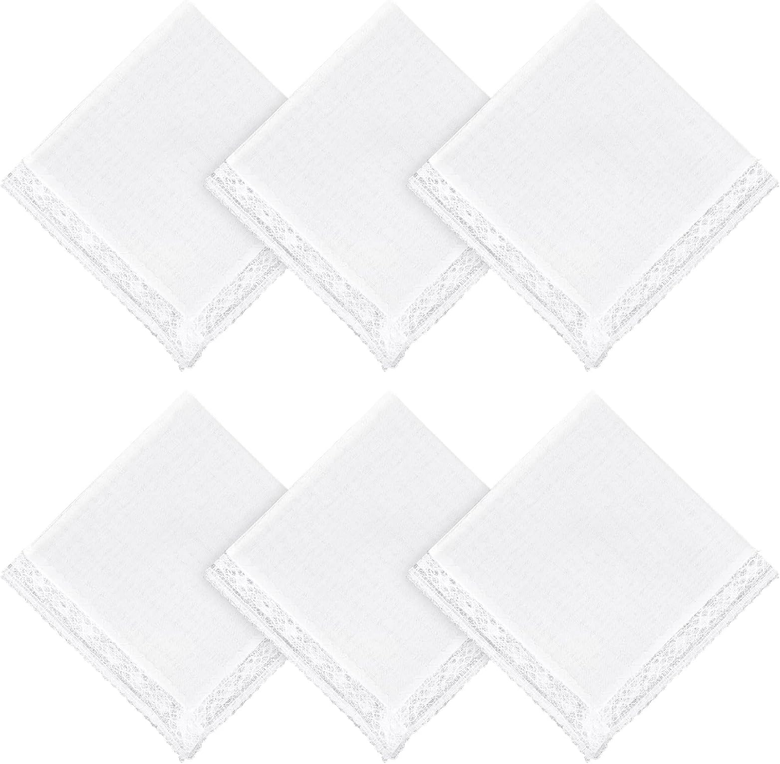 6 Pcs Women's Wedding Handkerchief, White Cotton Handkerchiefs with Wavy Edge, Ladies Handkerchief, Pure White with Lace Edge Handkerchiefs for Embroidery and Wedding, Style 2