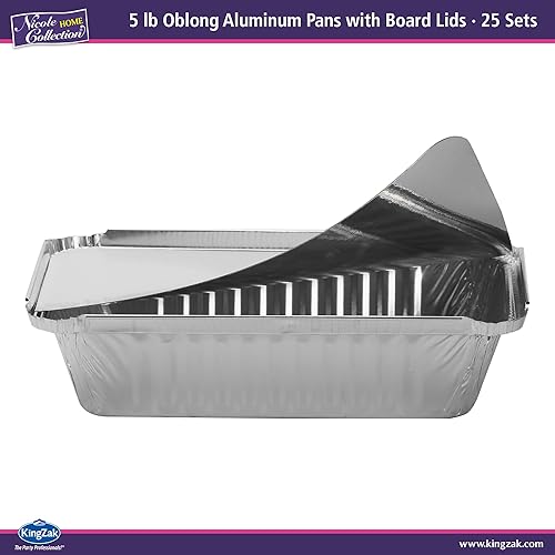 Miniatura 5 de Nicole Home Collection Sartenes de aluminio con tapas, 50 unidades, sartenes oblongas de 1 libra (5 x 4 pulgadas), recipientes para llevar con