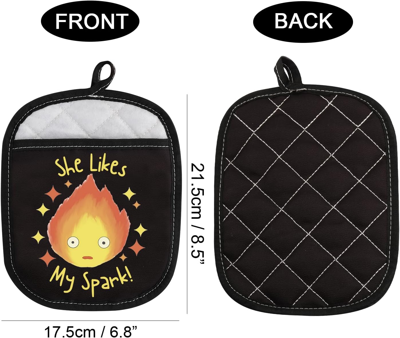 WCGXKO Calcifer Oven Mitt Pot Holder with Pocket Calcifer Gift Japanese Anime Inspired Oven for Anime Lovers (She Likes)