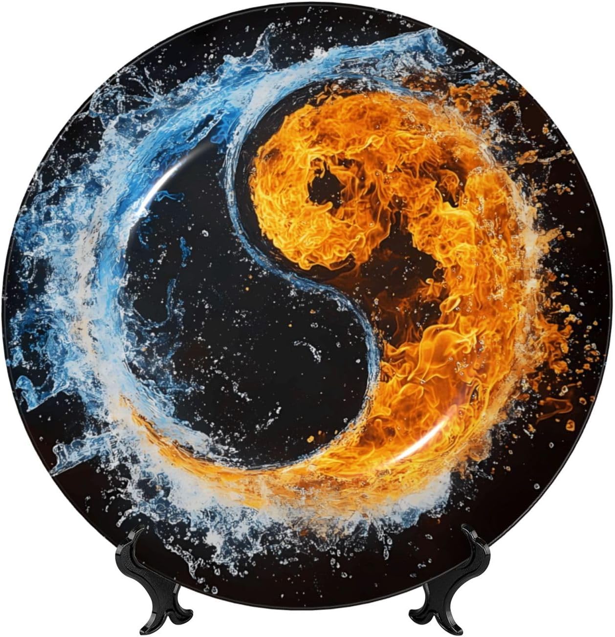 Yin Yang Style Ceramic Plate Display Home Display With Stand Wall Hanging Plate For Home Decor 10 Inch