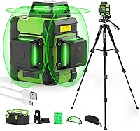 Huepar 360° Self-Leveling Laser Level with 50" Tripod, Rechargeable, Pulse Mode for Outdoor, 3x360 Lines, Hard Case & Glasses