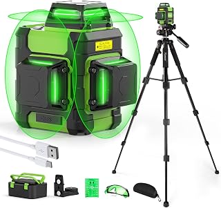 Huepar 360° Self-Leveling Laser Level with 50" Tripod, Rechargeable, Pulse Mode for Outdoor, 3x360 Lines, Hard Case & Glasses