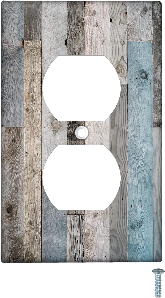 Rustic Wooden Wall Plate Cover 2-Gang Electrical Outlet Farmhouse Decorative Light Switch Cover Vintage Outlet Cover for Kitchen Home Bedroom Decor