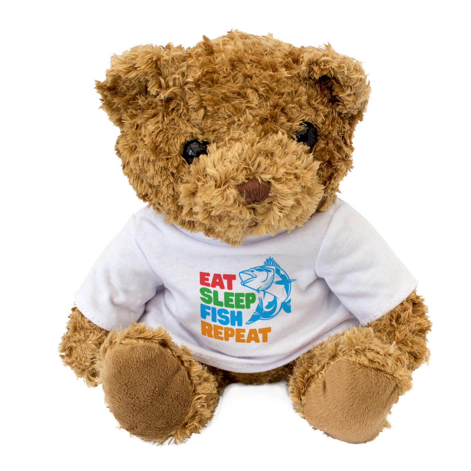 Big Red Egg EAT SLEEP FISH REPEAT - Teddy Bear - Cute Soft Cuddly Adorable - Gift Present Fishing, Brown - Image 2