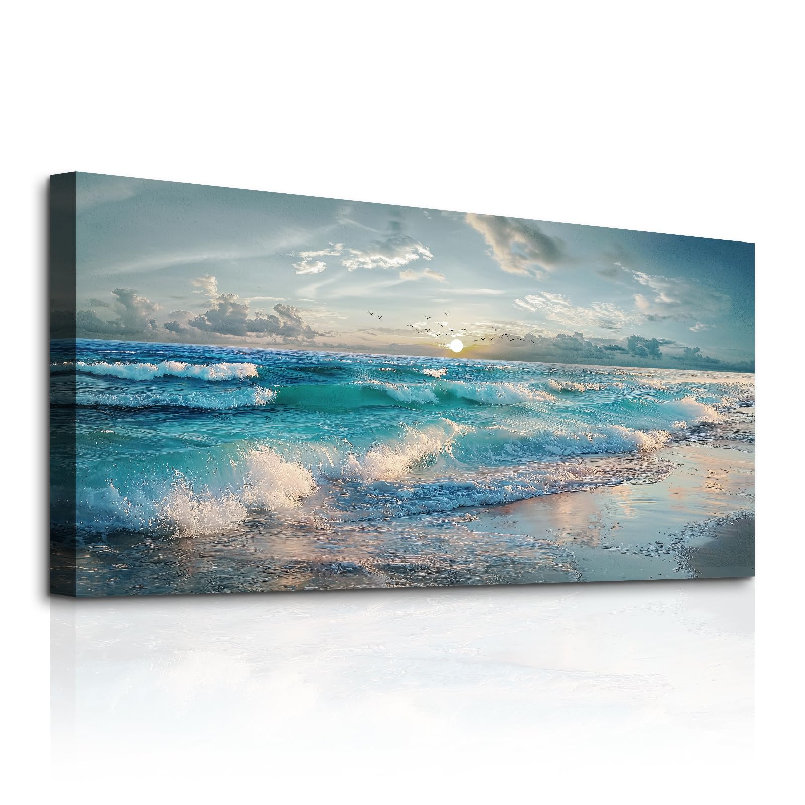 JHHUAMO Leinwand Bilder Meer Sonne Schlafzimmer Wohnzimmer 50x100 cm | Küstenszene Wandbild, Hochauflösender Druck, Exquisite Handwerkskunst, Einfaches Aufhängen, Vielseitig Einsetzbar