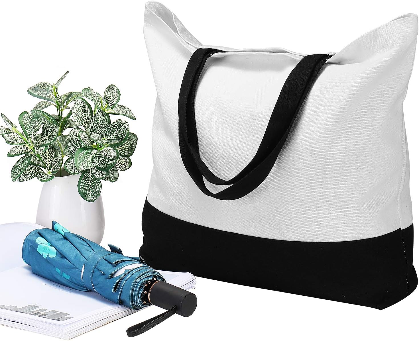 New Boss Canvas Tote Bags, 3-Piece Multipurpose Cotton Canvas Tote Bag Set, Reusable Grocery Cloth Bag, Adult Unisex - White, Large