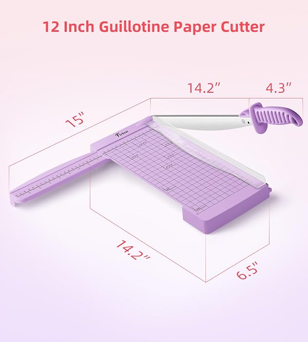 Firbon 12" Guillotine Paper Cutter with Hidden Ruler, Compact Heavy Duty 12-Sheet Capacity Trimmer for Cardstock, Photos, Scrapbooking, Office, Classroom, Studio (Purple) by Firbon - Image 6