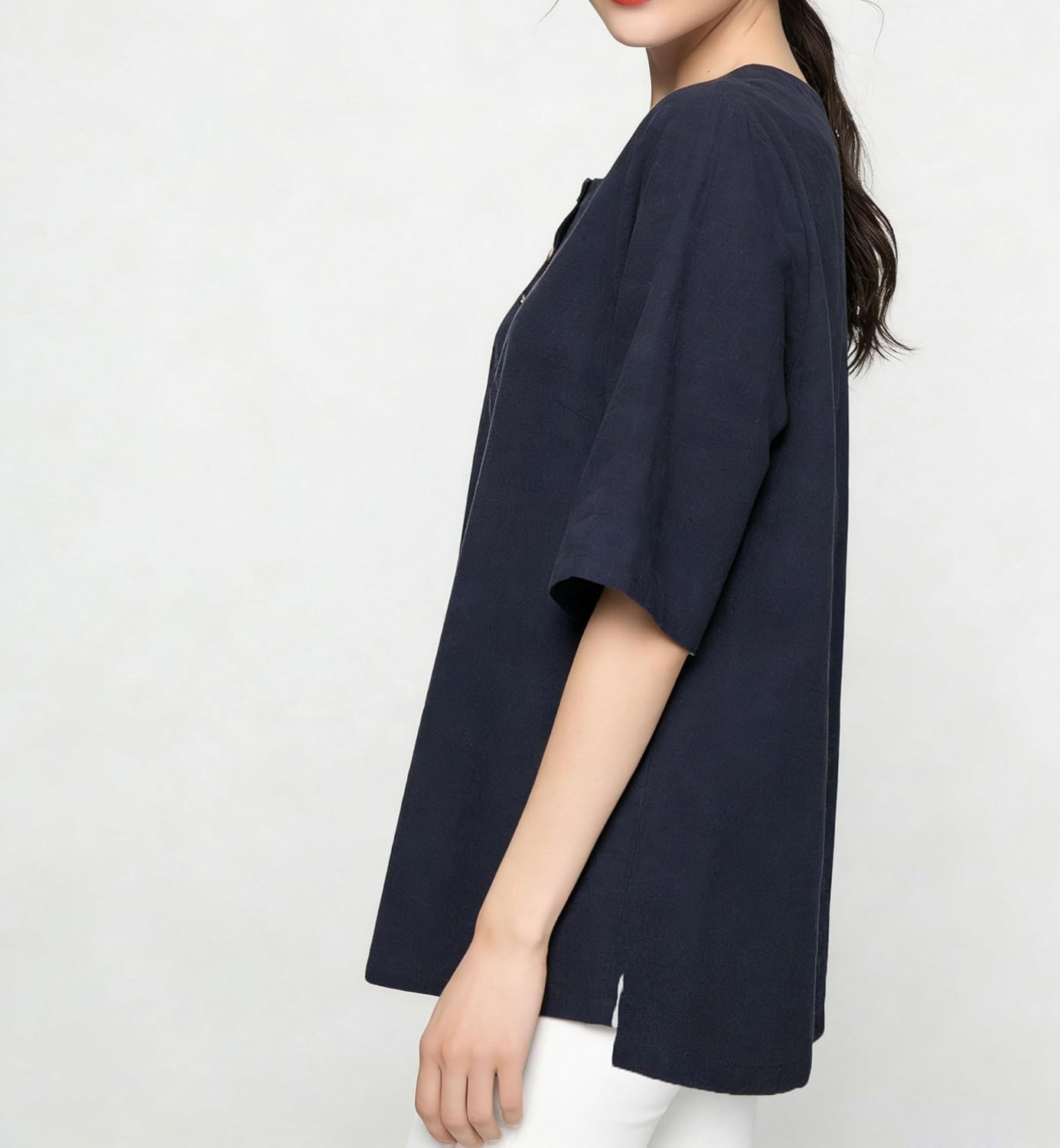 Minibee Women's 3/4 Sleeve Cotton Linen Jacquard Blouses Top T-Shirt - Image 3