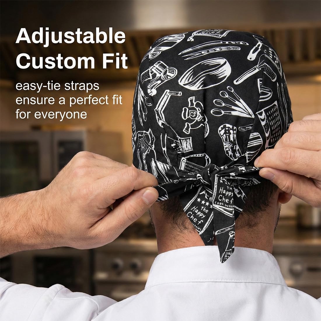 3 pcs Gorro de Cocina Ajustable Unisex, Gorros de Chef en Polycotton para Unisex, Cubierta para la Cabeza para Cocinar Asar Bandana Cap, Bandana para Restaurantes, Cocinas, Cafeterías