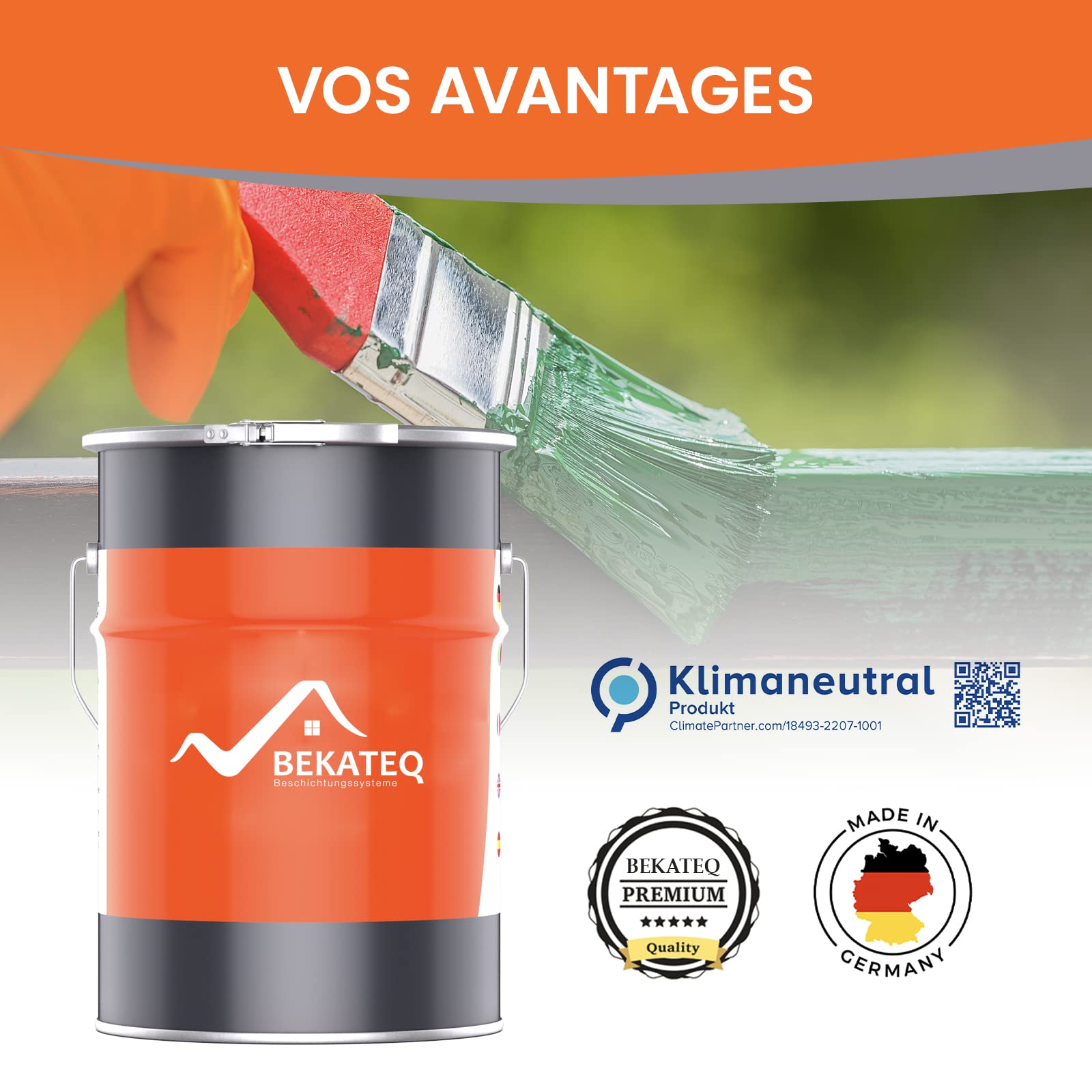 BEKATEQ LS-580 Peinture pour toitures métalliques 3 en 1, satinée 5L RAL5015 Bleu ciel I Peinture métal pour toitures en tôle, peinture de protection des métaux pour intérieur & extérieur