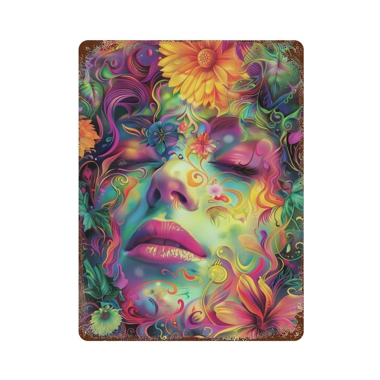 Psychedelic Floral Woman Vintage Rust Metal Sign 15.7"x11.8", for Basement, Hobby Room And Garage Decor, Farmhouse Wall Decor