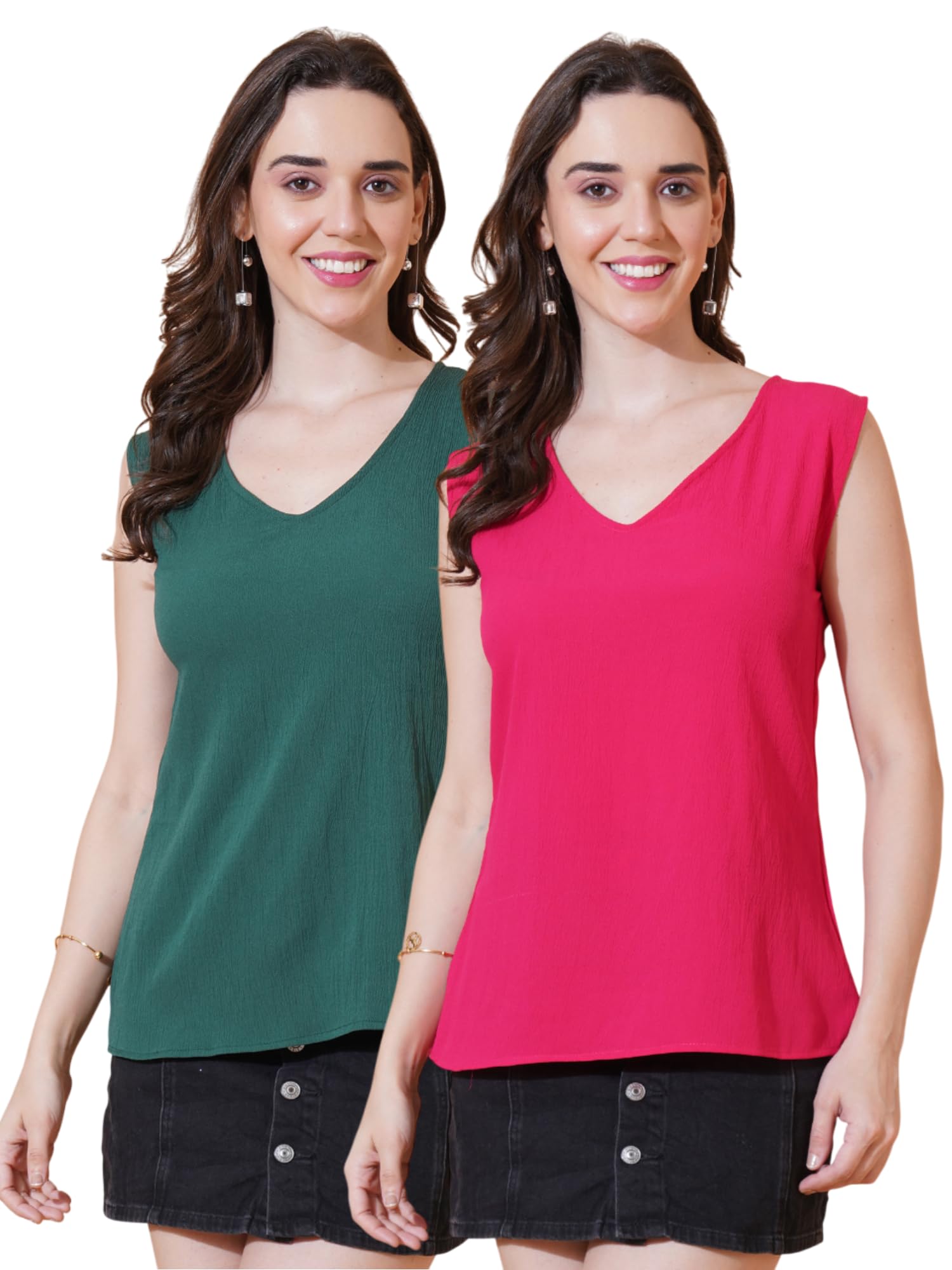 parona Women's Solid Poly Cotton Regular Fit V-Neck Sleeve Less Casual Top (Combo Pack of 2)-picture-51