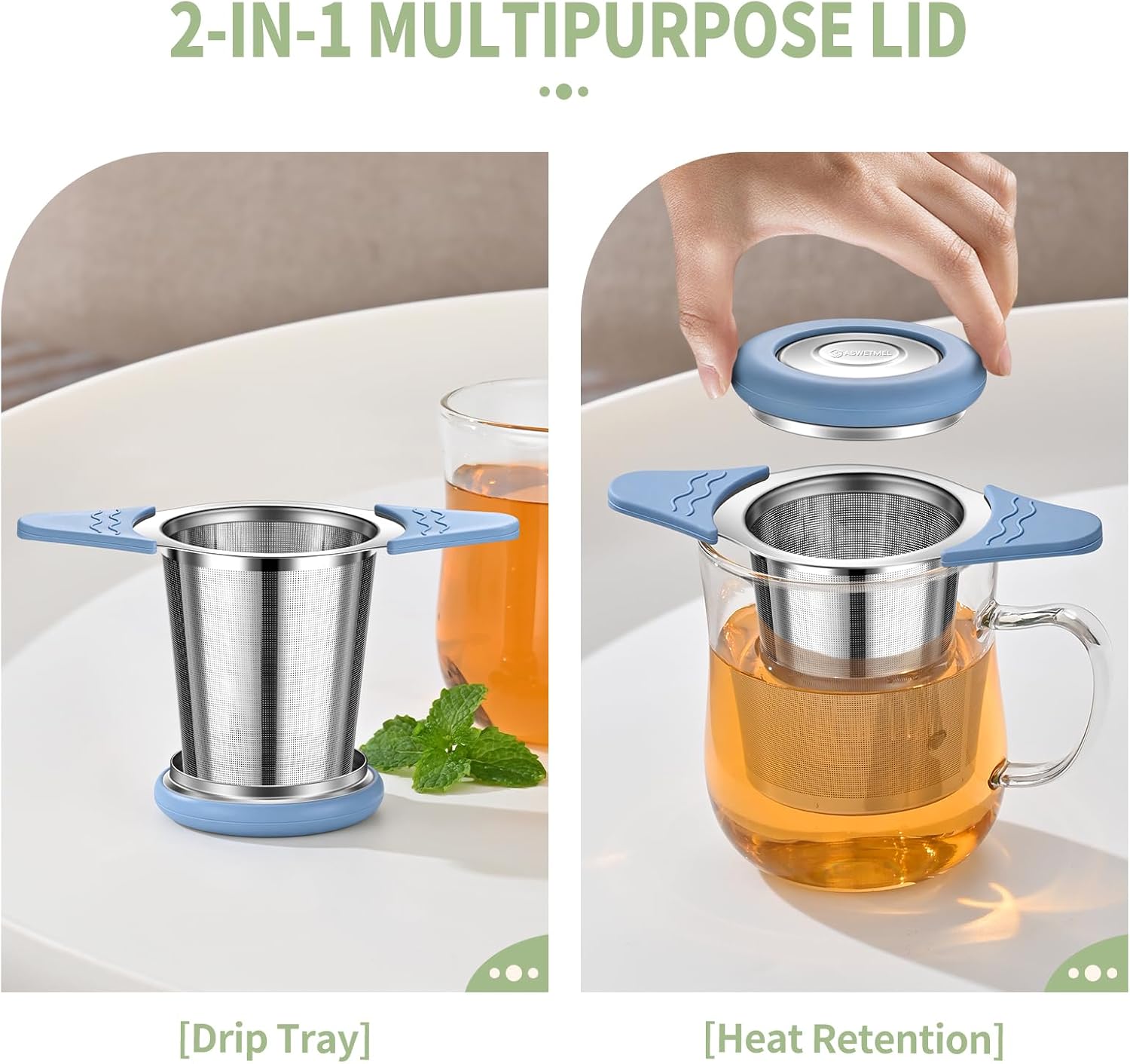 Tea Infuser for Loose Leaf Tea, ASWETMEL Stainless Steel Tea Infuser with Heat Proof Silicone Handles, Extra Fine Mesh Tea Strainers Filter Fine Tea Leaves Effectively, Fits Tea Pots, Mugs, Cup