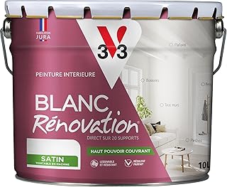 V33 Peinture blanche mur et plafond satinée - multi-supports - monocouche - BLANC RENOVATION®, 10L