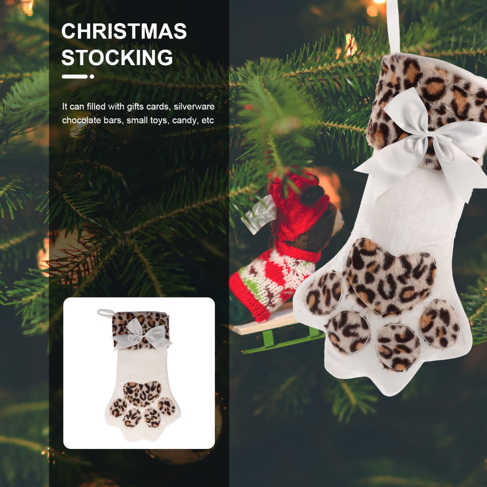 ABOOFAN Weihnachtsstrümpfe Katze Pfote Nikolausstrumpf Weihnachtsdeko Nikolausstiefel Hängende Geschenktasche Beutel Süßigkeiten Tasche zum Befüllen für Weihnachten Kamin Baum Dekoration