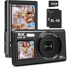 5K Digital Camera,80MP Vlogging Camera for YouTube with 18X Digital Zoom & Flash,Dual Screens Camera with 32GB TF Card & 2 Batteries,Portable Compact Camera for Kids Teens Adult(Black)
