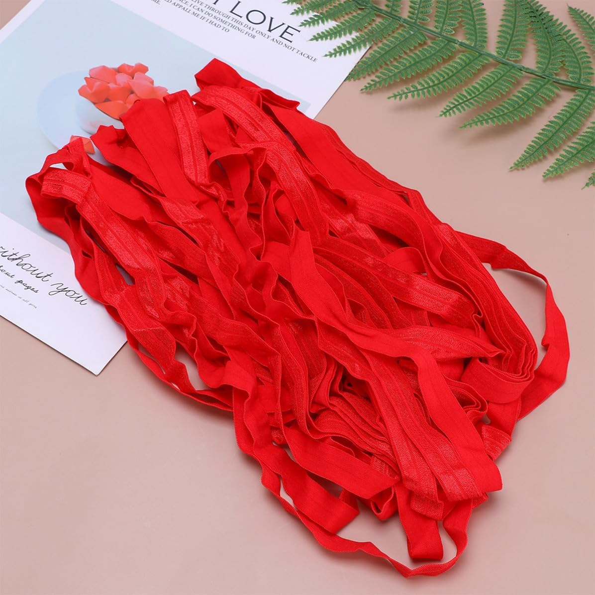 Hoement 20m Long 1.5cm Wide Red Chinlon Elastic Band Stretchy and Free to Cut Double Back Wrapping Strip for DIY Clothing Accessories and Household Sewing Projects