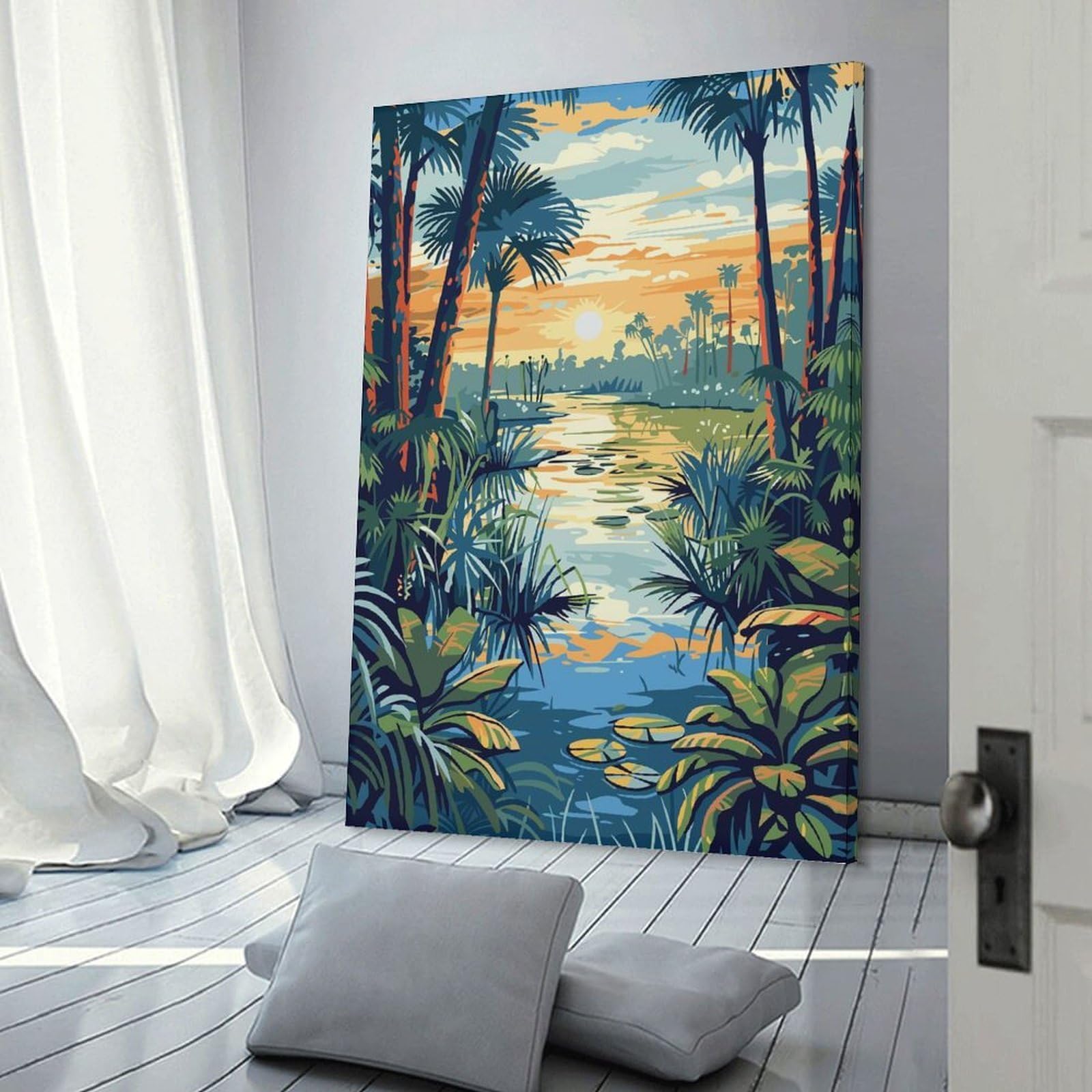 Junmoney Room Decor Wall Art Tropical River Landscape at Sunset, 20x30inch(50x75cm), for Workspace Walls, Study Corners Or Bedrooms, A Smart Decor Choice for Study Walls